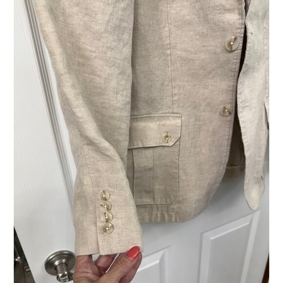 Murano beige 100% linen medium Blazer light brown tan women's 2 button - Picture 8 of 9